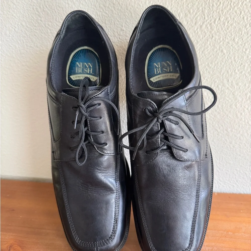 Nunn Bush Comfort Gel Black Leather Derby Shoes 12M Oxford Dress Business Office
